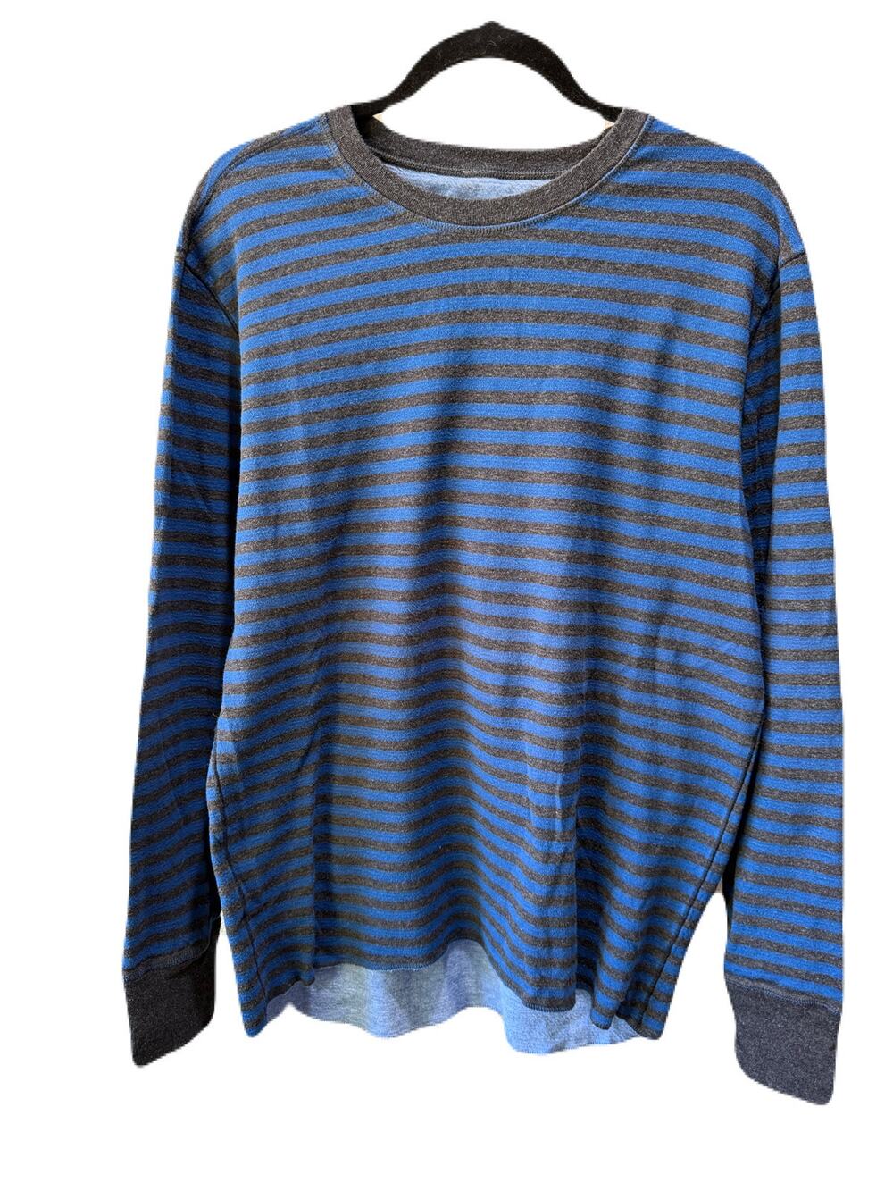 Lululemon Mens Knit Crewneck Pullover Long Sleeve Gray Blue Striped  Size L
